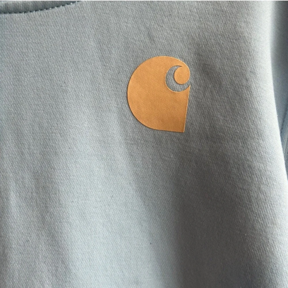 Carhartt Hoodie Women 2X Baby Blue Relaxed Fit Logo Arm Graphic Pullover FLAW